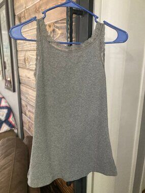 Flexees by Maidenform Gray Lace Trim Tank Top Double Layer Front Size L
